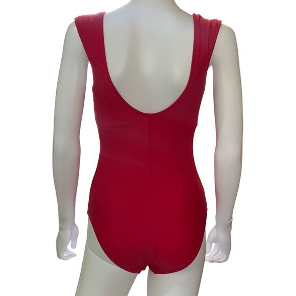 Kona Sol Womens One-Piece Swimsuit Plunge Neck Red Size S Adjustable Straps - Picture 2 of 7